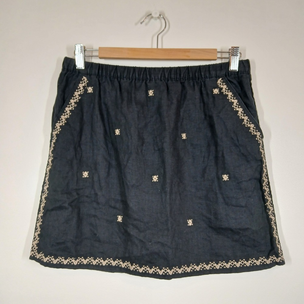 Garnet Hill Skirt Women 6 Black Cotton Embroidered Boho Cottagecore Summer
